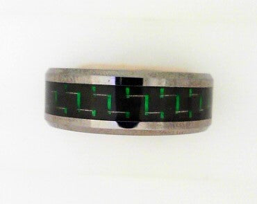 8MM Flat Tungsten band With Green Carbide Inlay Size 9.5