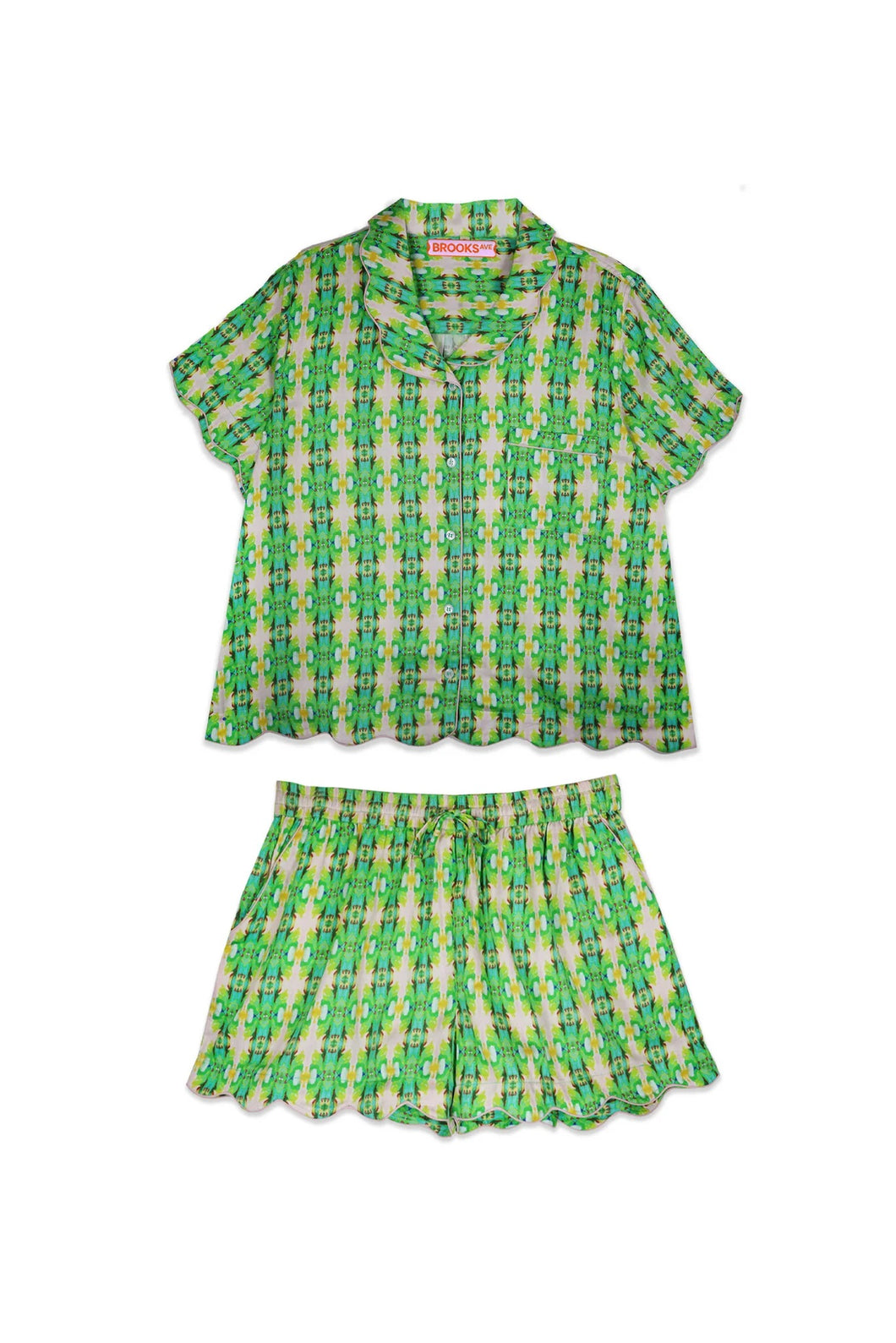 Scalloped Pajama Set Short - Flora Green Large