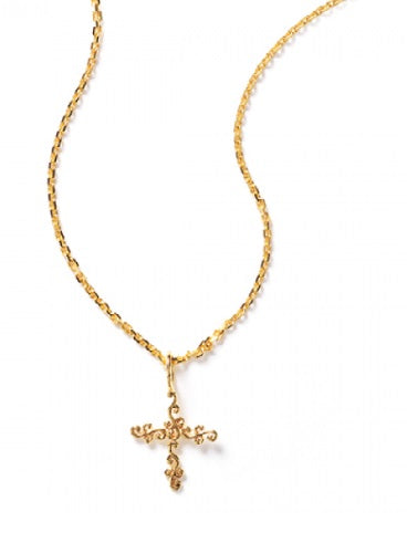 14k Gold Scrolling Vine Cross Necklace 16