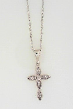 Ladies 14 Karat White Gold Cross Necklace 18