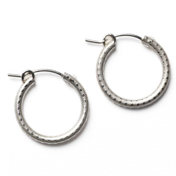 Ladies Sterling Silver Textured Hoop Earrings Round 10MM