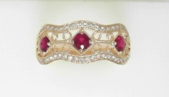 Ladies 14 Karat Yellow Gold Fashion Band With 0.39Tw Round Rubies And 0.28Tw Round G/H Si2 Diamonds Size 6.5