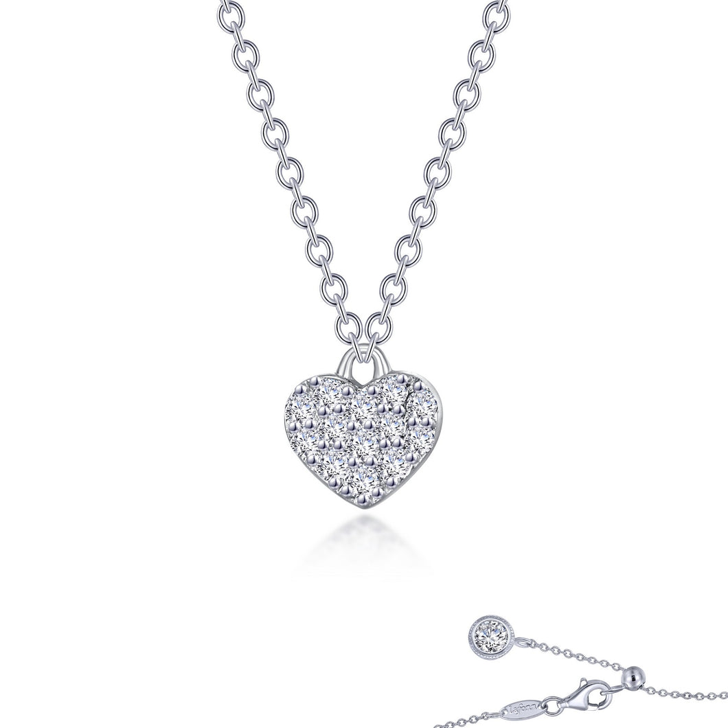 Sterling Silver Rhodium Plated Mini Pave Heart Necklace 0.38 CTW Lassaire Stones 20