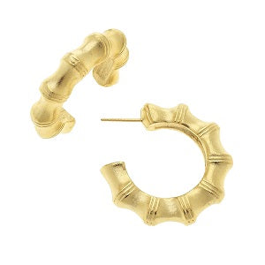 Small Bamboo Hoop Earrings / Triple Plated 24K Gold