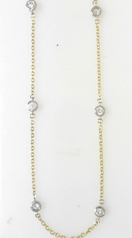 Ladies 14 Karat Yellow Gold Station Necklace With 0.98Tw Round G/H VS2 Diamonds Lab Grown 18