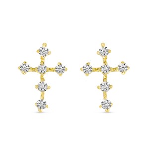 Ladies 14 Karat White Gold Diamond Mini Cross Stud Earrings With 0.06Tw Round H/I Si2 Diamonds