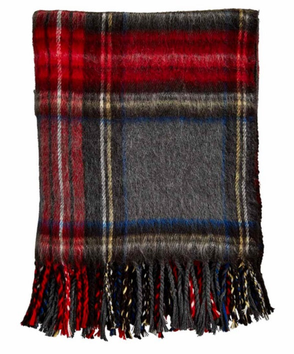 Gray Tartan Fringe Throw Blanket