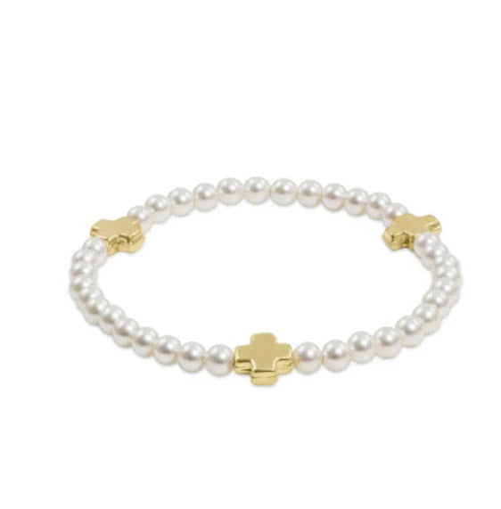 Signature Cross Pearl 4mm Gold Bracelet Extends