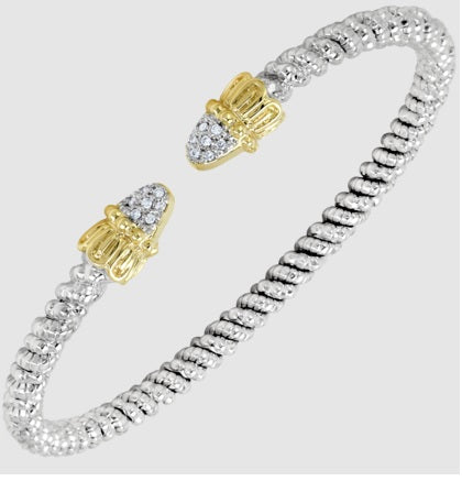 Ladies 14 Karat Gold & Sterling Silver Diamond Open End Bangle 3MM With 0.07Tw Round G/H Si2 Diamonds