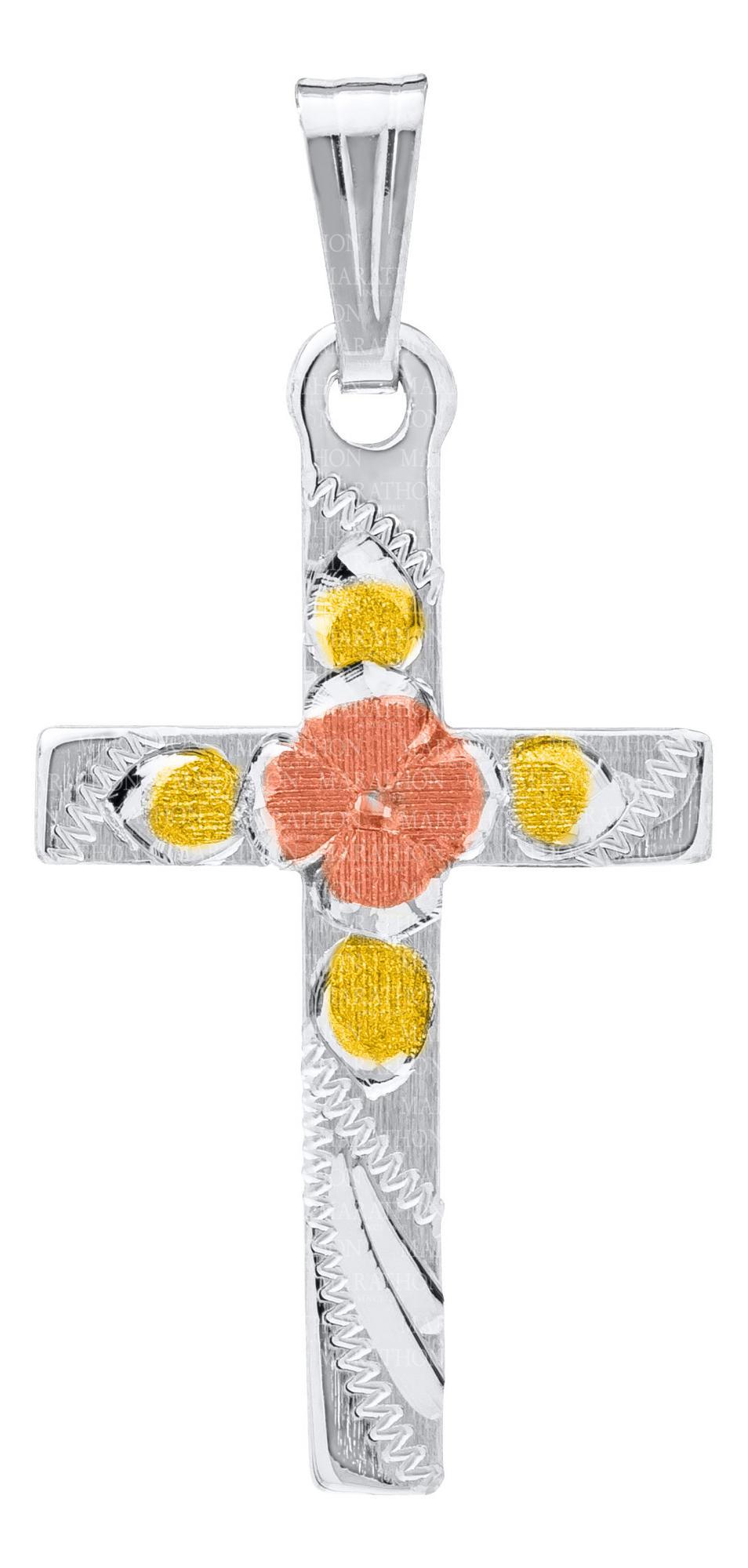 Kiddie Kraft Sterling Silver Children's Tri Color Cross Locket 15