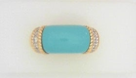 Ladies14 Karat Yellow Gold Fashion Ring With 5.25Tw Fantasy Cut Turquoise And 0.21Tw Round G/H Si2 Diamonds Size 7