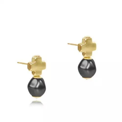 Signature Cross Gold Stud- Pearl- Dark Grey