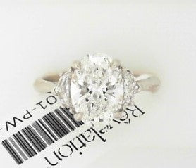 Ladies Platinum Diamond Engagement Ring With = 2.02Tw Oval F VS2 Diamond And = 0.46Tw Half Moon F VS2 Diamonds Size 7 ID#LGD241458-11 Lab Grown GIA