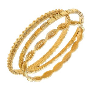 Set Of 3 Handcast Bangles / Triple Plated 24K Gold / Approximate 2.75 Inch Diameter