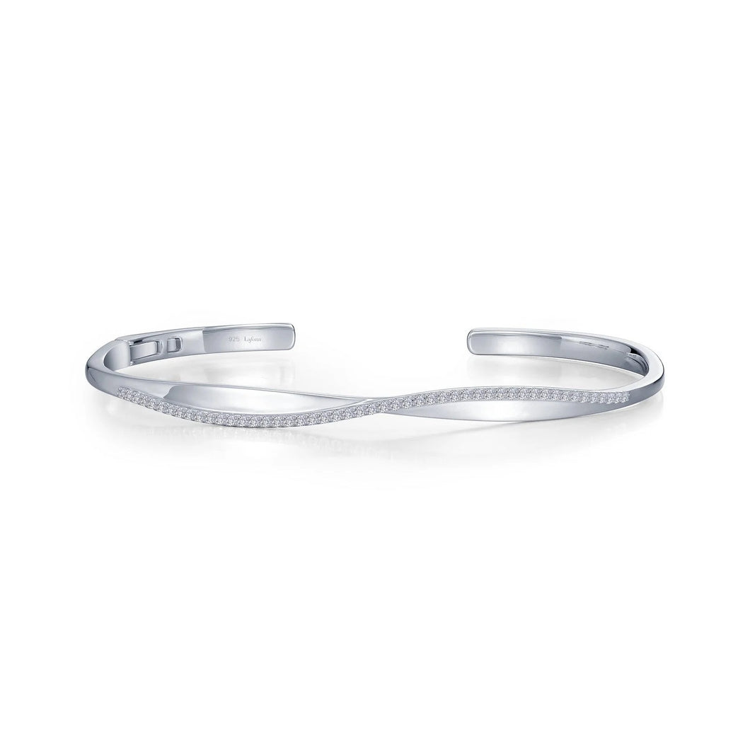 Sterling Silver Rhodium Plated Open Hinged Bangle Bracelet 0.49 CTW Lassaire Stones 7.25