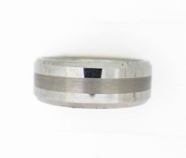 8MM Flat Polished Tungsten Band With BeVeled Edge & Brushed Center Stripe Size 9