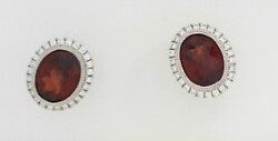 Ladies 14 Karat White Gold All Colored Jewelry With 0.21Tw Round G/H Si2 Diamonds And 8.00X6.00Mm Oval Garnets Earrings