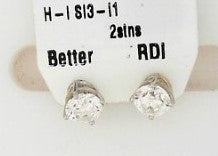 Ladies 14 Karat White Gold Diamond Stud Earrings With = 1.00Tw Round H/I SI3 Diamonds Four Prong basket Mounting