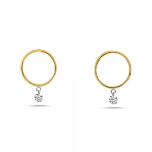 Ladies 14 Karat Yellow Gold Diamond Dash Hoop Earrings With 0.20Tw Round H/I Si2 Diamonds