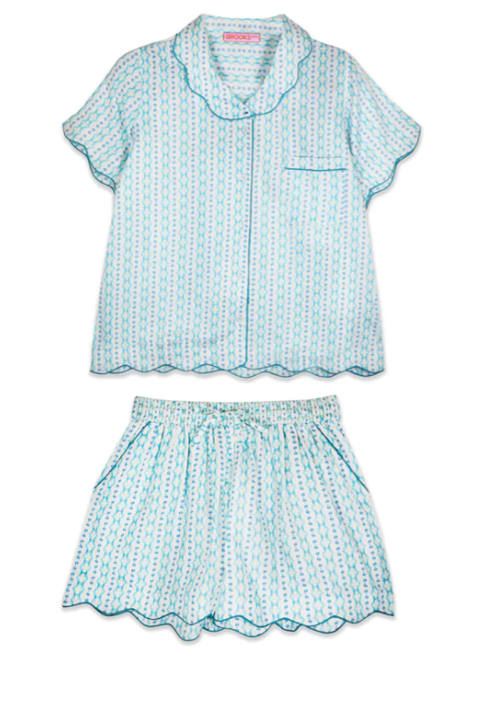 Scalloped Pajama Set Short - Blue Moss Medium