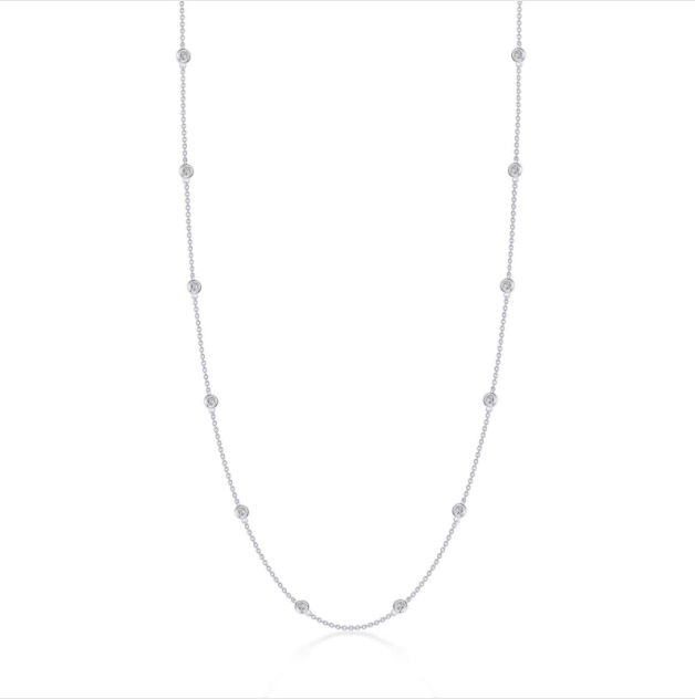 Sterling Silver Rhodium Plated Tinny Station Necklace with 0.73 CTW Lassaire Stones 18