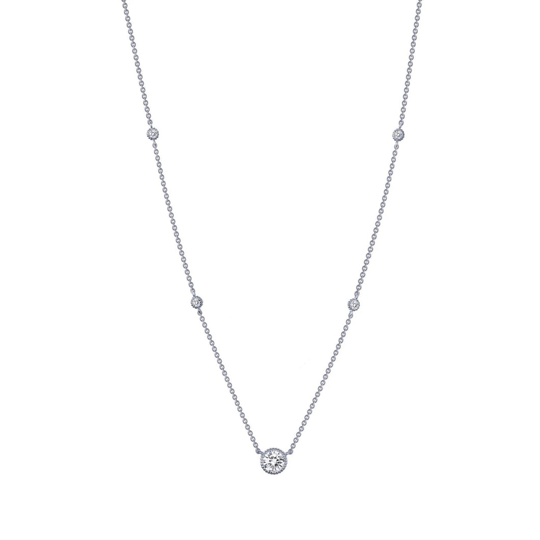 Sterling Silver Rhodium Plated Station Necklace 0.78 CTW Lassaire Stones 18