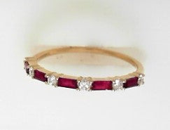 Ladies 14 Karat Yellow Gold Band Ring With 0.37Tw Baguette Rubies And 0.13Tw Round G/H SI2 Diamonds Size 7