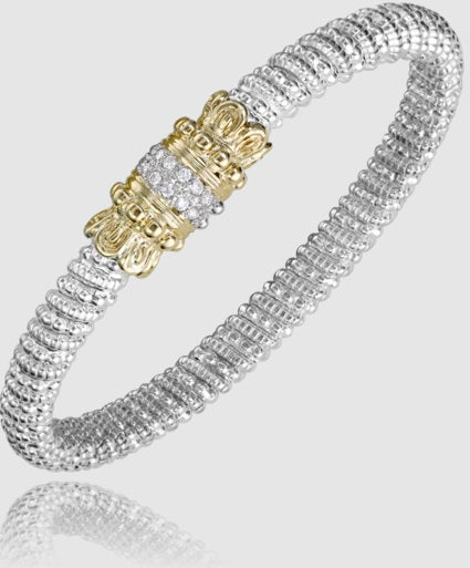 Ladies Metal: 14 Karat Gold & Sterling Silver Diamond Bar Bangle 6MM With 0.18Tw Round G/H Si2 Diamonds