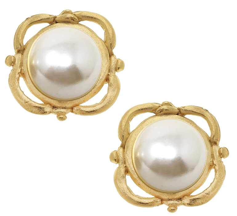 Pearl Scroll Studs- White