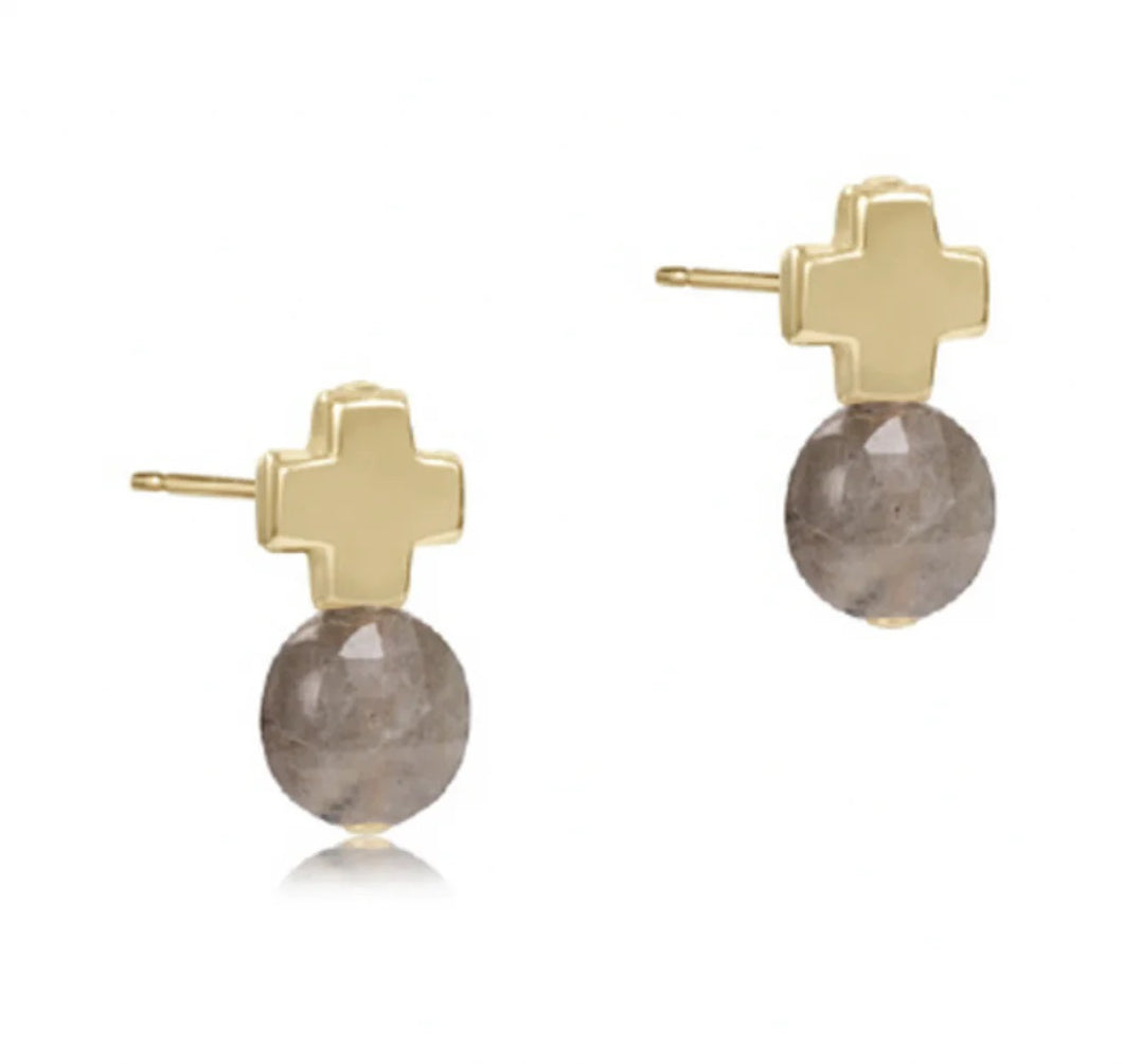 Signature Cross Gold Stud- Labradorite