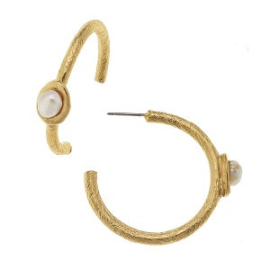 White Freshwater Pearl Hoop Earrings / Triple Plated 24K Gold