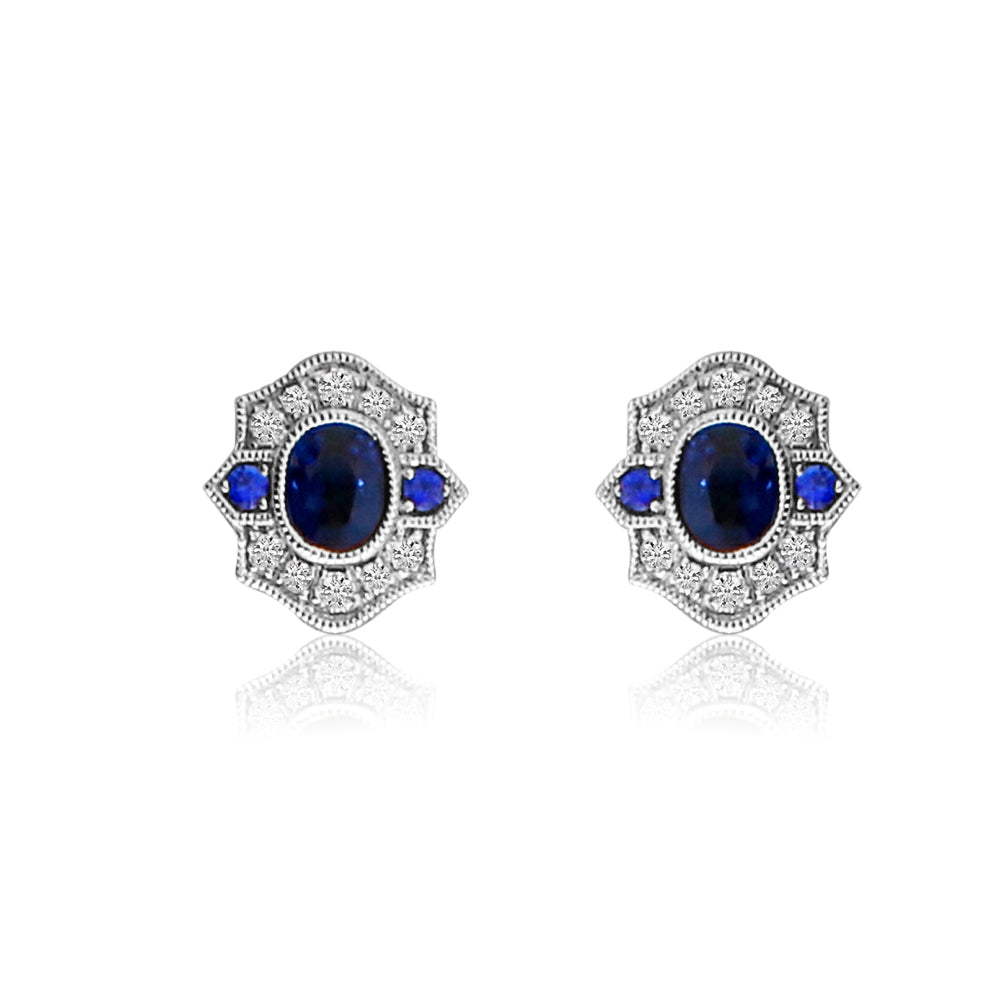 Ladies 14 Karat Yellow Gold Earrings With 0.72Tw Oval Sapphires And 0.13Tw Round G/H Si2 Diamonds