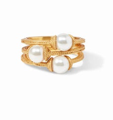 Calypso Trio Pearl Stackable Rings Gold (Set Of Three) - Size 7