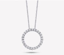Ladies 14 Karat White Gold Diamond Circle Pendant With 1.00Tw Round G/H VS2 Diamonds Lab Grown #17J231212402 IGI Certification With Adjustable Mirror Box Chain 18