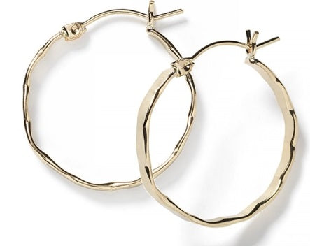 Gold Filled Hammered Round Hoop Earrings 25mm