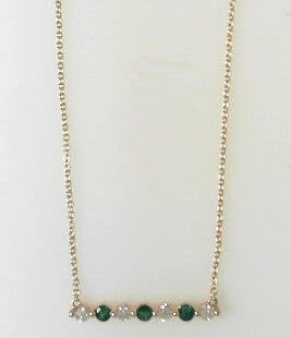 Ladies 14 Karat Yellow Gold Bar Necklace With 0.29Tw Round G/H Si2 Diamonds And 0.22Tw Round Emeralds 18