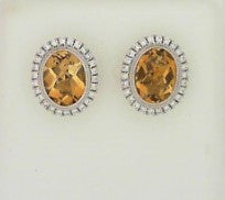 Ladies 14 Karat White Gold  All Colored Jewelry With 0.21Tw Round G/H Si2 Diamonds And 8.00X6.00Mm Oval Citrines Earrings