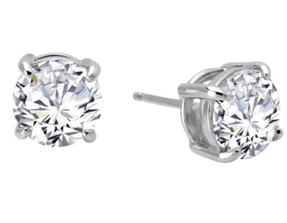 Sterling Silver Rhodium Plated 4 Prong Round Stud Earrings 4.00 TW with Lassaire Stones