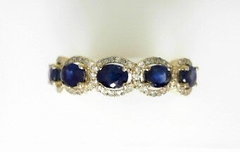 Ladies All Colored Jewelry Ring With 1.13Tw Oval Sapphires And 0.18Tw Round G/H Si2 Diamonds Size 7