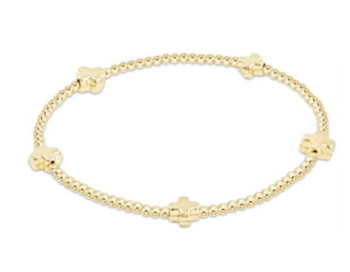 egirl Signature Cross Small Gold Pattern 2mm Bead Bracelet - Gold