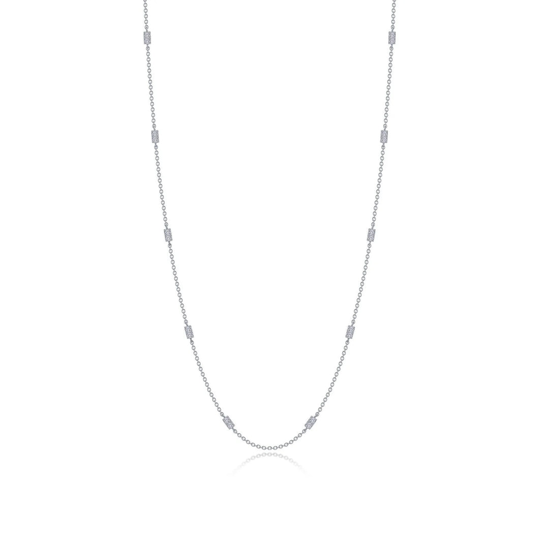 Sterling Silver Rhodium Plated Adjustable Station Necklace  0.6 CTW Lassaire Stones 18