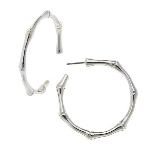 Large Bamboo Hoop Earrings / Sterling Silver Plated