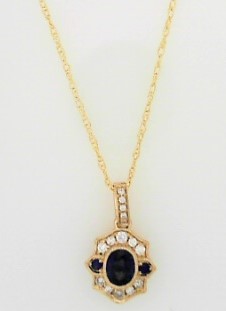 Ladies  14 Karat Yellow Gold All Colored Jewelry With 0.12Tw Round H/I Si2 Diamonds And 0.36Tw Oval Sapphires Pendant With 18