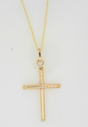 Ladies 14 Karat Yellow Gold Cross Necklace With 18