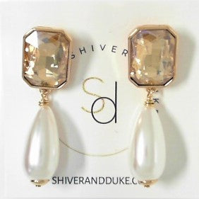 Gold Plated Taupe Pearl Bead Stud Earrings