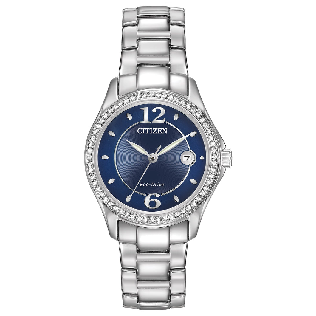 Ladies Eco-Drive Silhouette Crystal Sterling Silver Brac Blue