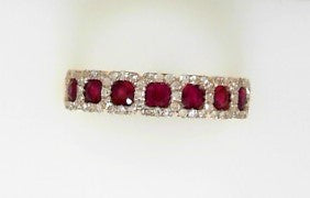 Ladies 14 Karat Yellow Gold Band With 0.50Twith Square Cushion Rubies And 0.18Tw Round G/H Si2 Diamonds Size 7