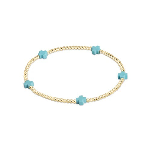 EGirl Signature Cross Gold Small 2mm Bracelet - Turquoise