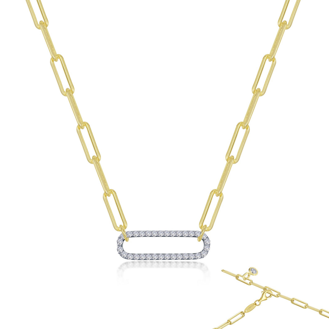 Sterling Silver Rhodium/Gold Plated Two Tone Paper Clip Necklace with 0.57 CTW Lassaire Stones 20