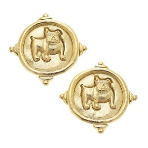 Bulldog Intaglio Stud Earrings / Triple Plated 24K Gold